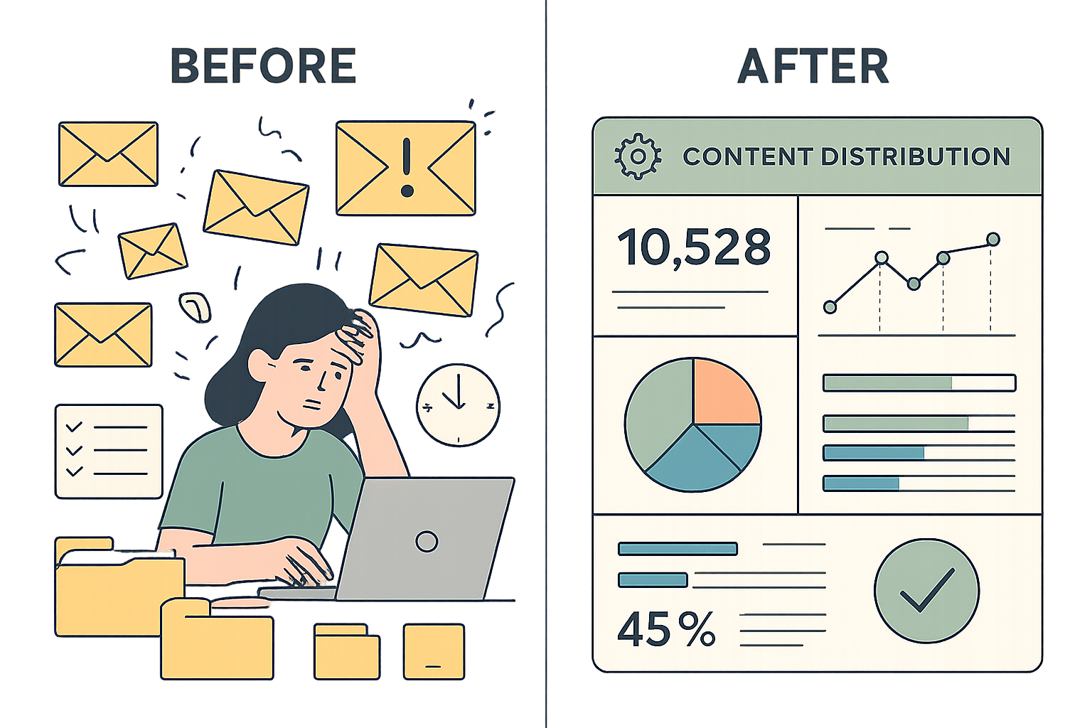Comparativa entre gestión manual y automatización de newsletter con software especializado