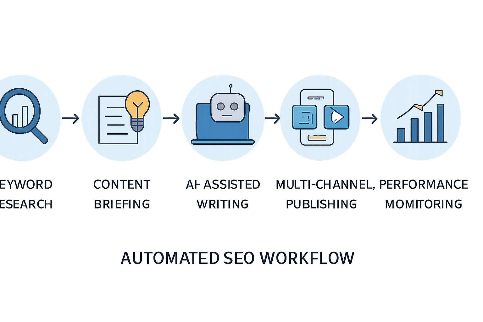 Diagrama de las fases de un flujo de trabajo SEO automatizado paso a paso