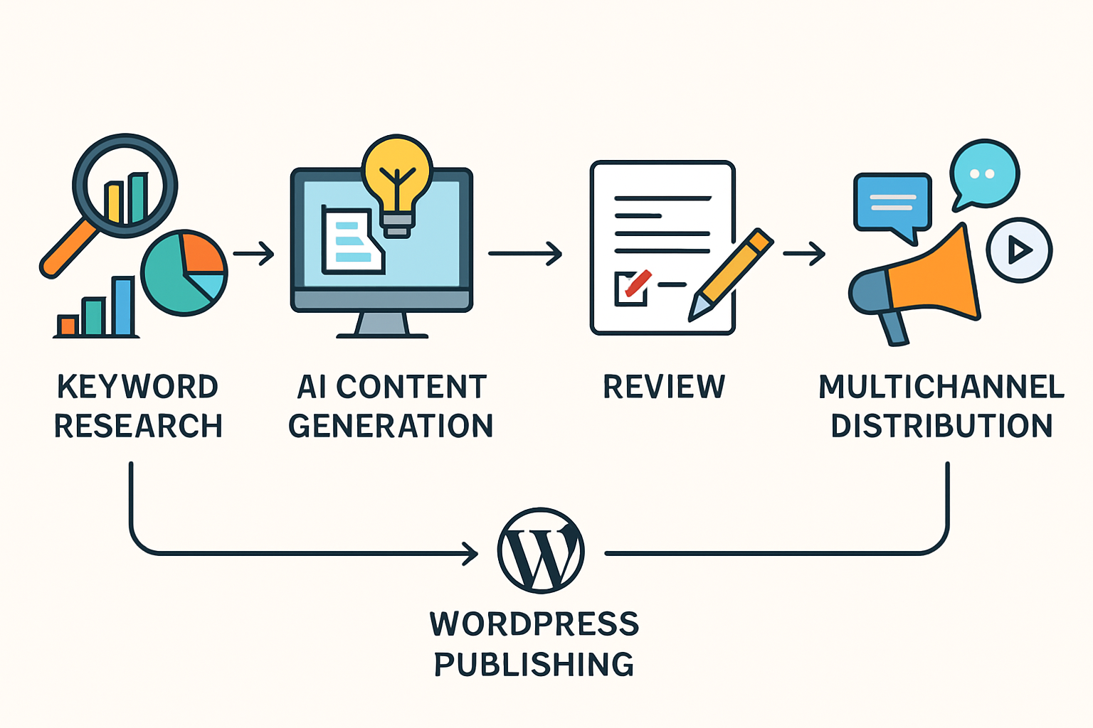 Flujo de trabajo para publicar artículos automáticamente en WordPress con IA