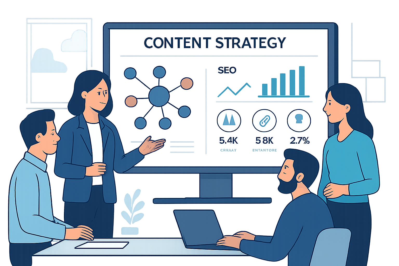 Equipo de marketing B2B analizando su estrategia de tráfico orgánico en blog