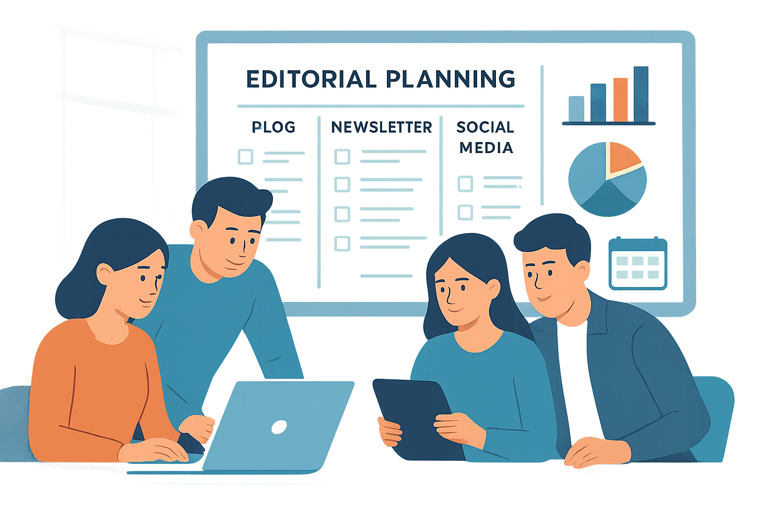 Equipo de marketing SaaS gestionando la cadencia editorial del blog desde una herramienta centralizada