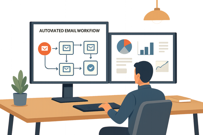 Estrategia de secuencia newsletter automatizada visualizada en pantalla de ordenador