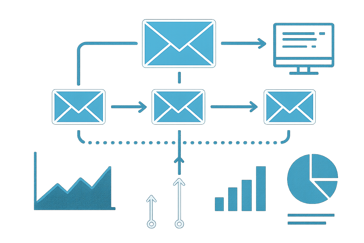 Flujo automatizado de correos electrónicos en una secuencia de email marketing